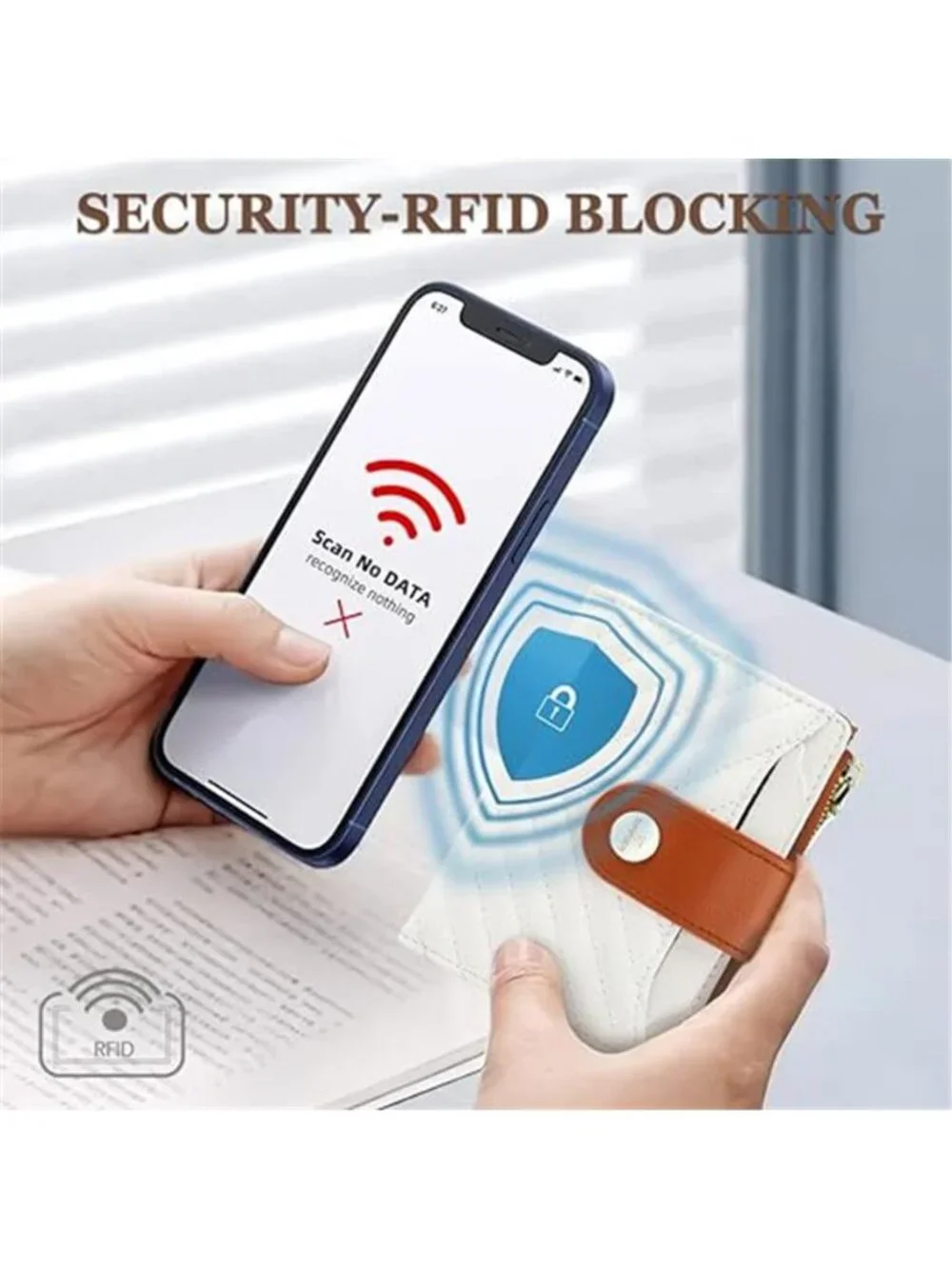 Womens RFID Bifold Wallet Vegan Leather Card Holder Coin Pocket ID Window Beige